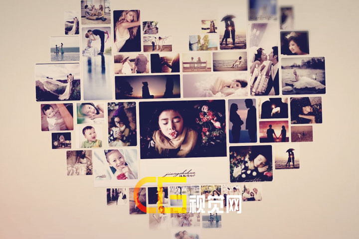 照片拼贴画形成心形 AE模板